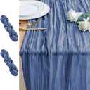 2PCS Table Runner Cheesecloth 10FT Blue Boho Gauze Cheese Cloth Rustic Sheer Table Runners for Wedding Birthday Bridal Baby Shower Party Decoration
