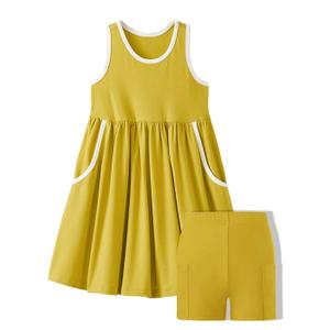 Kids4ever Girl Dress with Shorts Midi Sleeveless Colorblock Pockets Dresses for Girls Crewneck Summer A Line Loose Basic Sundress Beach Casual Yellow 11-12 Years (Yellow)