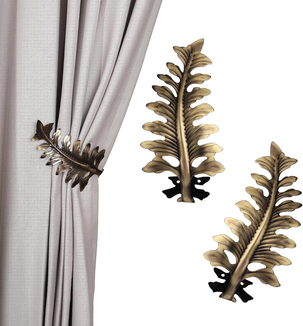 SUQ I OME 1 Pair New European Leaf Curtain Tiebacks Curtain Holdbacks Decorative Wall Hooks Hanger for Drapes Linen Holder Window Treatment Hardware, Bronze
