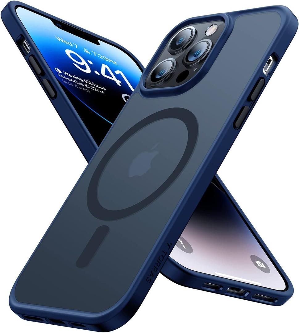 TORRAS Stronger Magnetic for iPhone 13 Pro Case, 12FT Military Grade Drop Tested, Compatible with MagSafe, Slim Protective Matte Silicone for iPhone 13 Pro Phone Case, Translucent Blue