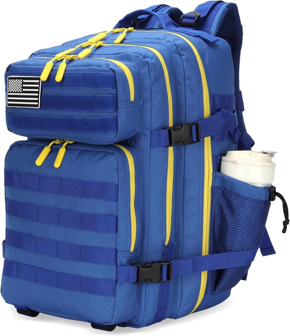 25L Tactical Military Backpack Small Travel Rucksack for Men and Women Assault Pack Bug Out Bag Molle Daypack Gym Backpack with Bottle Holder (Blue Yellow)