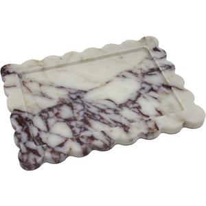 Real Natural Calacatta Viola Marble Tray, Luxury Scalloped Marble Tray, Decorative Rectangle Marble Tray for Vanity Bathroom Kitchen Coffee Table Jewelry Perfume Home Decor