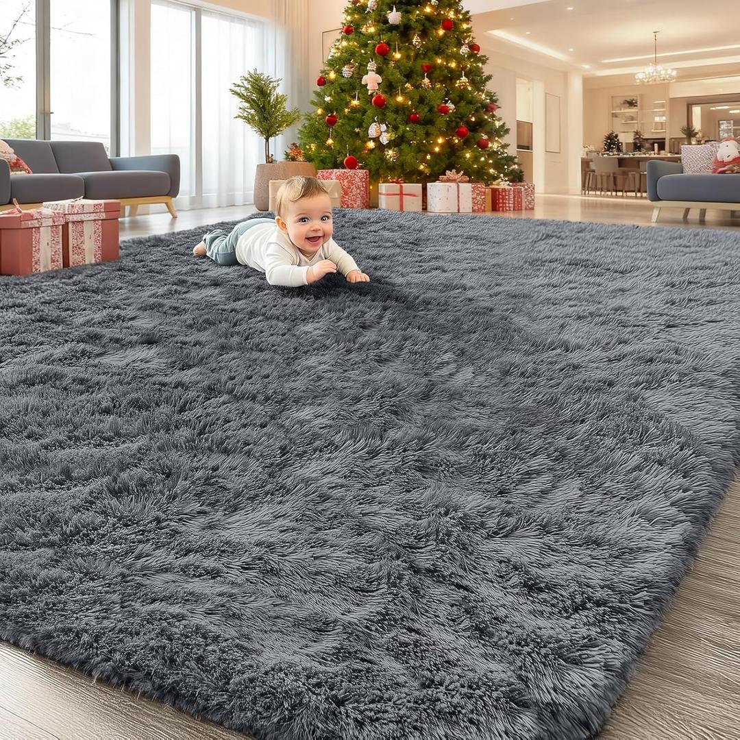 OLANLY 8x10 Machine Washable Large Area Rugs for Living Room, Bedroom, Soft Fluffy Shaggy Bedside Rug, Indoor Floor Carpet for Kids Girls and Boys, Dorms, Nursery, Home Decor Aesthetic, Grey