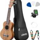 LEKATO 21 Inch Soprano Ukulele for Beginners Starter Kit Sapele Ukelele Professional Hawaiian Guitar Uke for Adults Kids with Gig Bag Strap Nylon Strings Picks Digital Tuner(21" Sapele)