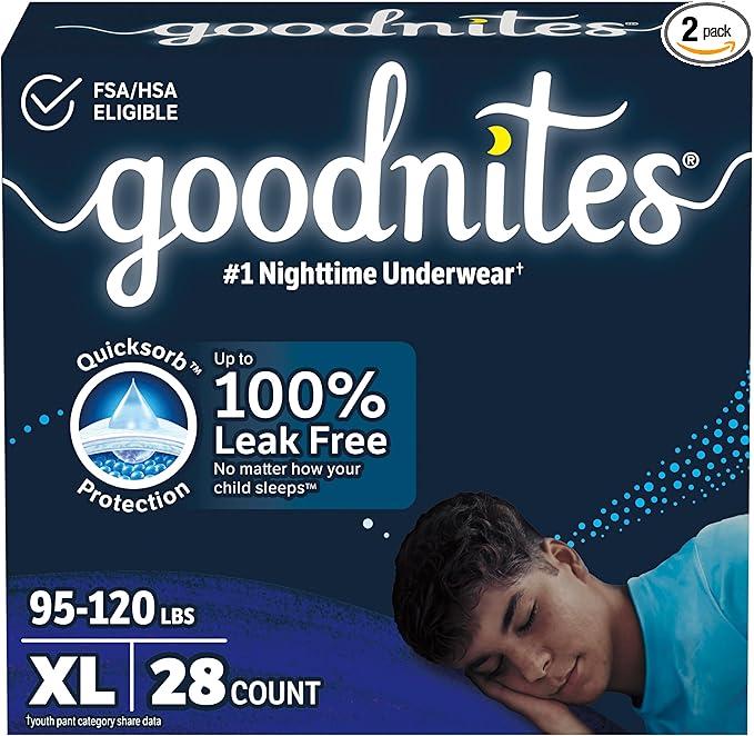 Goodnites Boys' Nighttime Bedwetting Underwear, Size Extra Large (95120 lbs), 28 Ct (2 Packs of 14)