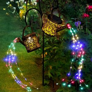 MEREAR Solar Watering Can Lights Outdoor with 8 Multi-Color Changing Modes, IP65 Waterproof Landscape Light Garden Decor, One Pole Two Lights Outside Decorations for Lawn, Backyard, Patio, Christmas