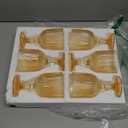 Vintage Wine Glasses Set of 6, 11 Ounces Colored Glass Water Goblets, Colorful Unique Embossed Pattern High Clear Stemmed Glassware Wedding Party Bar Glass Drinking Cups Vertical Line Gold Amber