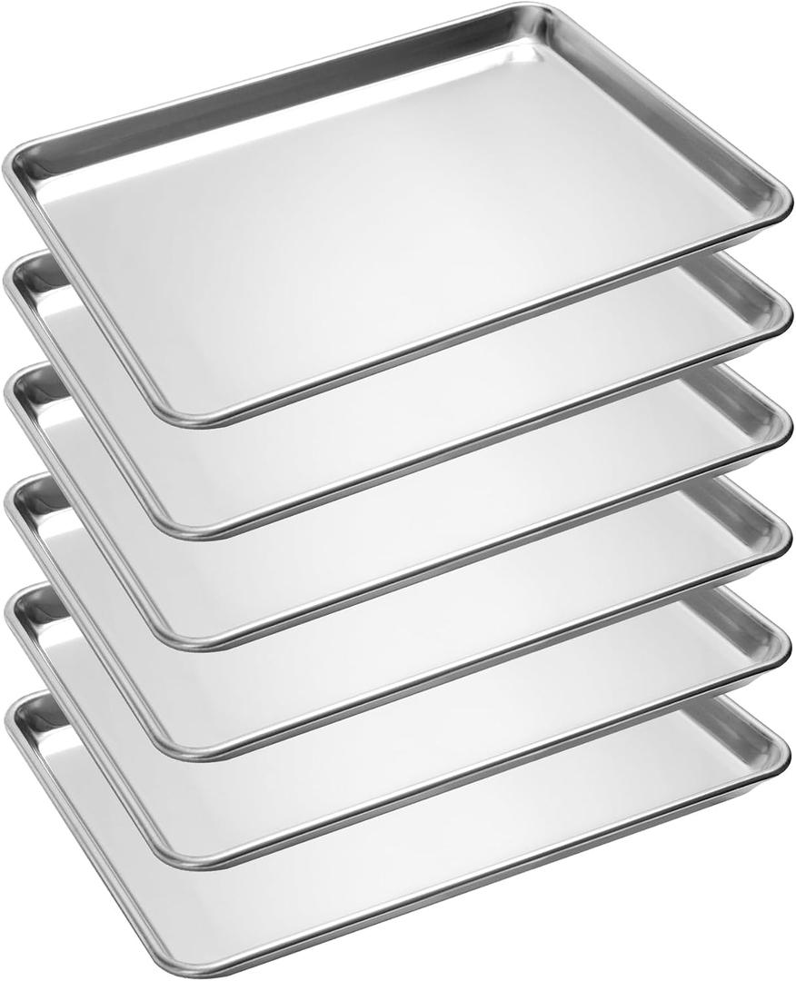 6 Pack Half Size Baking Sheet Pan, Aluminum Commercial Cookie Sheet Pan, Durable & Anti-Stick 18”x 13”, 6-pack Solid Half Size
