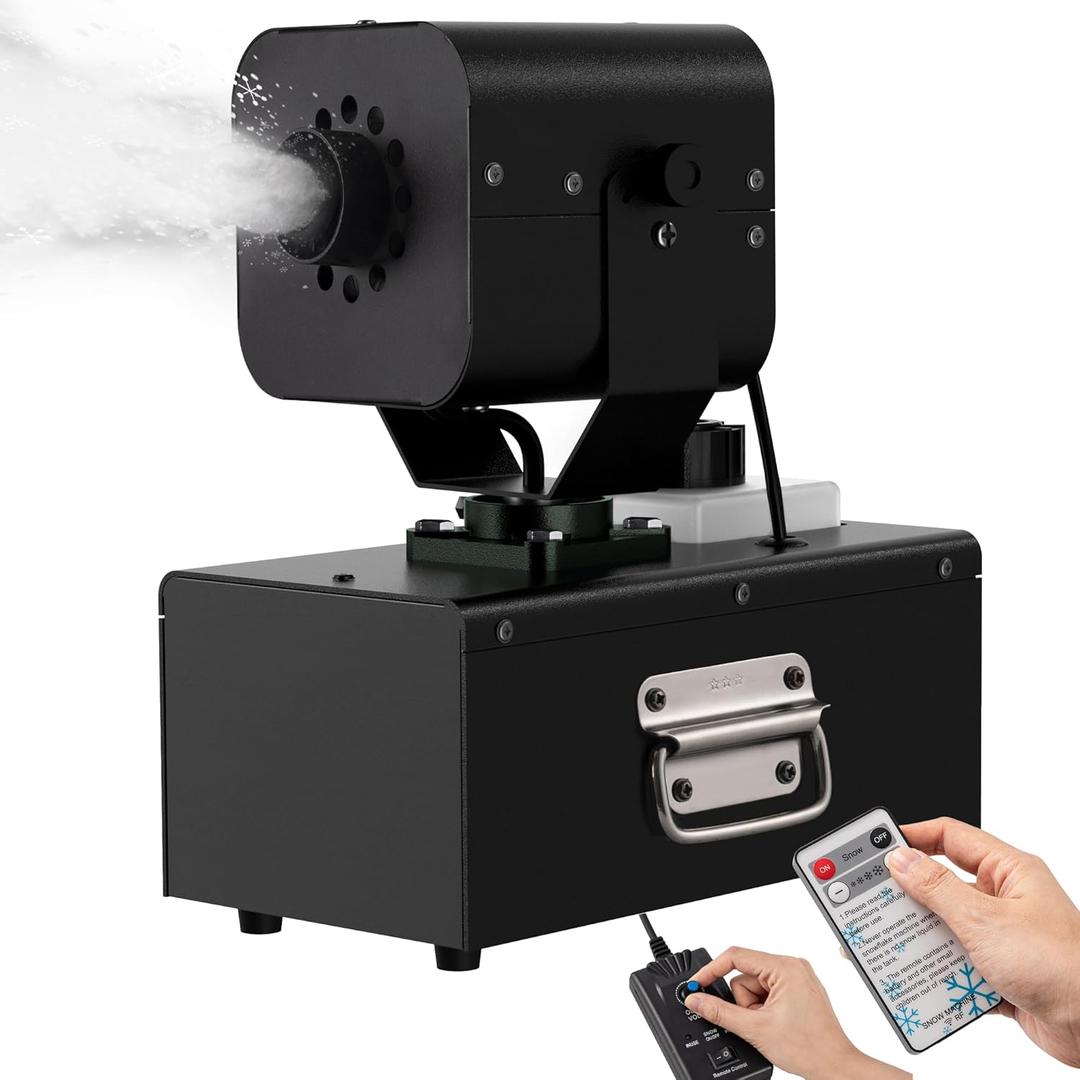 IMONE 1200W Snow Machine 90 Automatic Oscillation, Adjustable Snow Volume & Flake Size, 1L Tank, Dual Wired & Wireless Remote Control, Outdoor Snowflake Maker for Christmas, Weddings, Parties & Stage