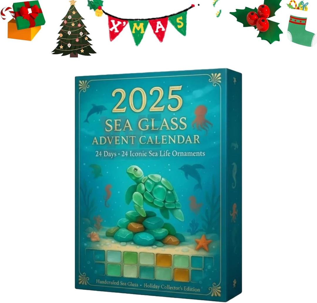 2025 Sea Glass Marine Life Advent Calendar, 24 Days Ocean-themed Christmas Countdown with 24 Realistic Ocean Animals Decoration, for Kids Collectors
