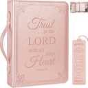 Extra Large Bible Cover Case for Men Women, Mens Bible Covers Cases Leather Bible Cover Carrying Case for Women Men with Handle Zippered Bible Book Cover Holder Bag Case(Rose Gold, XL)