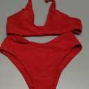 Women's Sexy High Leg Triangle Halter Bikini Set Padded Cup Bikini Cheeky Swimsuit V Cut Thong Bathing Suit (Large, Red)