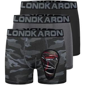 Londkaron 3-Pack Youth Boys Stretch Boxer Briefs w/Soft Protective Cup, Elite Boxer Jock for Baseball & Football XL