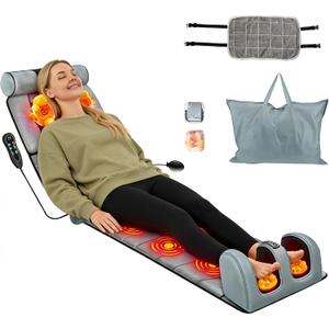 Full Body Massage Mat with Heat, 10 Vibration Nodes Massage Chair Pad with 3 Heating Levels , Multifunctional Full Body Relaxation Seat Back Massager with Head Neck Foot Massage Pillow for Home Office
