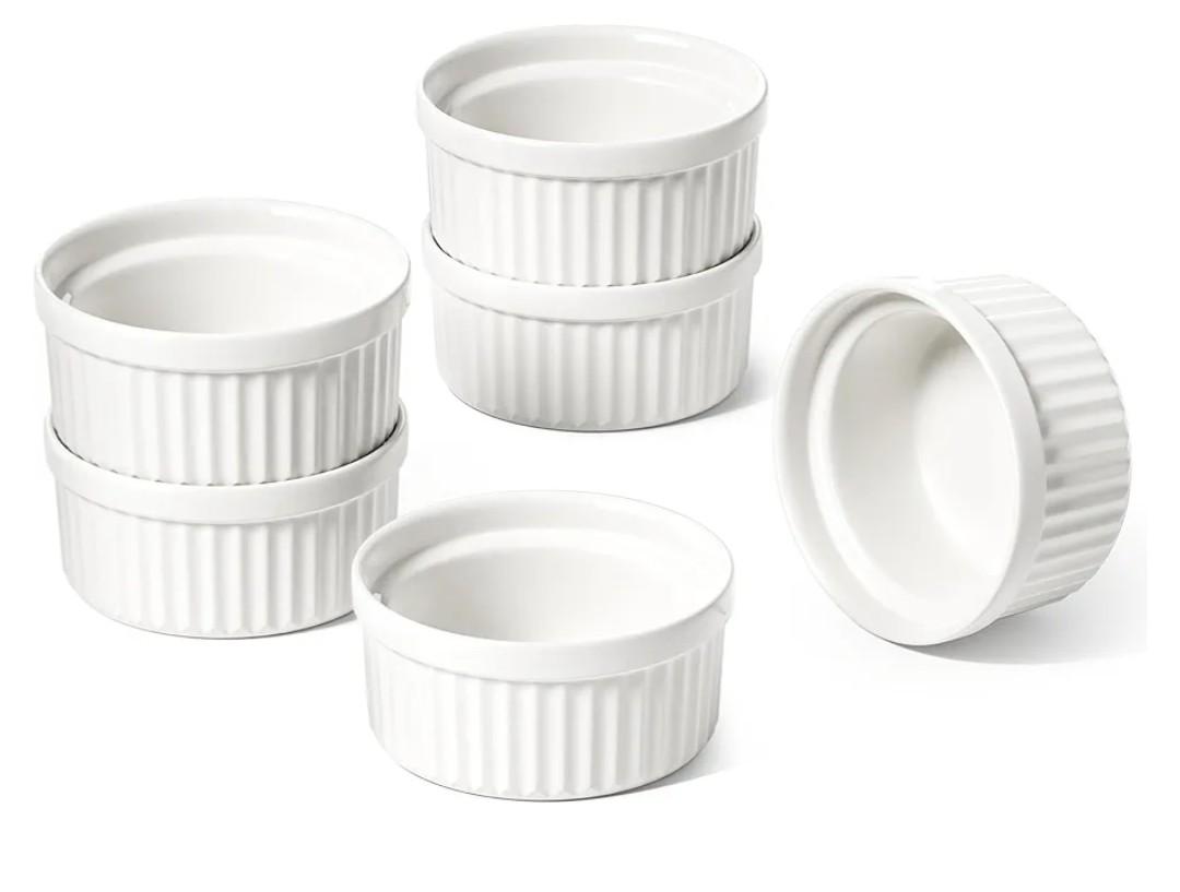 LE TAUCI Sauce Cups 2 OZ, Small Dipping Bowls, Mini Ceramic Ramekins Souffle Dishes, Sauce Dip Bowls for Charcuterie Boards, Microwave & Oven Safe, Set of 6, White