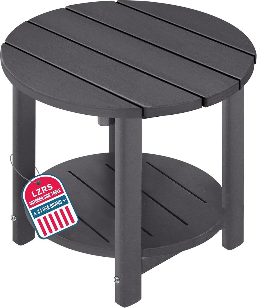 LZRS Round Adirondack Side Table Double End Table, Outdoor Side Tables for Patio, Backyard,Pool, Indoor Companion, Easy Maintenance & Weather Resistant(Grey)