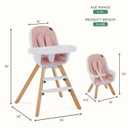 Evolur Zoodle 2-in-1 High Chair for Baby & Toddler Convertible High Chair to Toddler Chair, Padded Seat, 5-Point Safety Harness, Dual Dishwasher-Safe Trays, Solid Beechwood Legs Pink