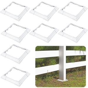 6 x 6 Inches Vinyl Post Sleeve Adjustable Vinyl Post Skirt White Base Porch Column Wraps for 3 to 6.5 Inch Wood Stair Rails(White,8 Pack)