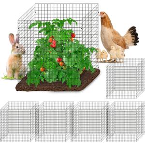 24 Pics DIY Metal Plant Protectors from Deer, Garden Fencing Animal Barrier Size 11.8 * 11.8 inches, Mesh Plant Cage Chicken Wire Cloche for Plants with Stakes and Nylon Cables (24 Pcs)