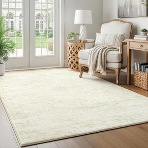 LIVELYGLOW 4x6 Washable Area Rug for Living Room Bedroom, Retro Printed Traditional Vintage Rug, Non-Slip Foldable Large Carpet for Dining Room Home Decor, Beige