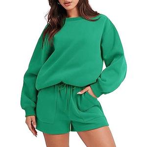 ANRABESS Women 2 Piece Outfits Sweat Shorts Sets 2025 Oversized Casual Lounge Matching Set Sweatsuit Tracksuit Fall Clothes, S, Green