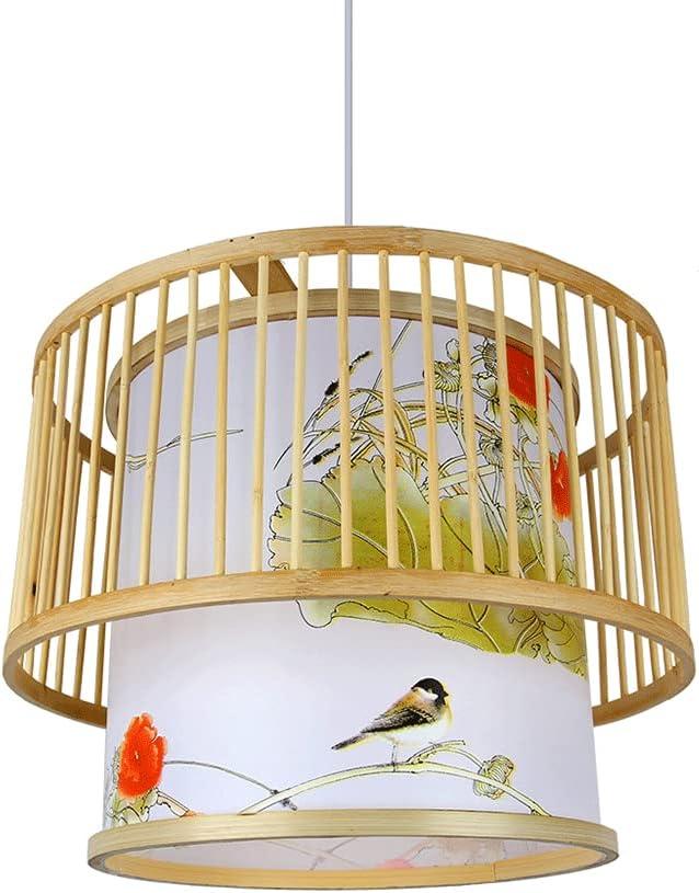 New Chinese Style Pendant Lamp Shade Antique Hanging Light with Patterned Bamboo Art Ceiling Light with Wood Canopy Industrial Chandelier Lights for Living Room, Bedroom, Dinner Room (40CM)