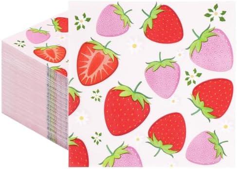 100 Pack Strawberry napkins, Strawberry Theme 1st Birthday Party Decorations Disposable Summer Fruit Paper Napkins for Wedding Birthday Baby Shower Party Supplies