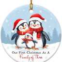 3 x Family of 3 Christmas Ornament 2025 - Our First Christmas As A Family of Three Ornament, Baby First Christmas Ornaments for New Parents, Newborn, Mom and Dad Gifts Ideas Ceramic Hanging Decor