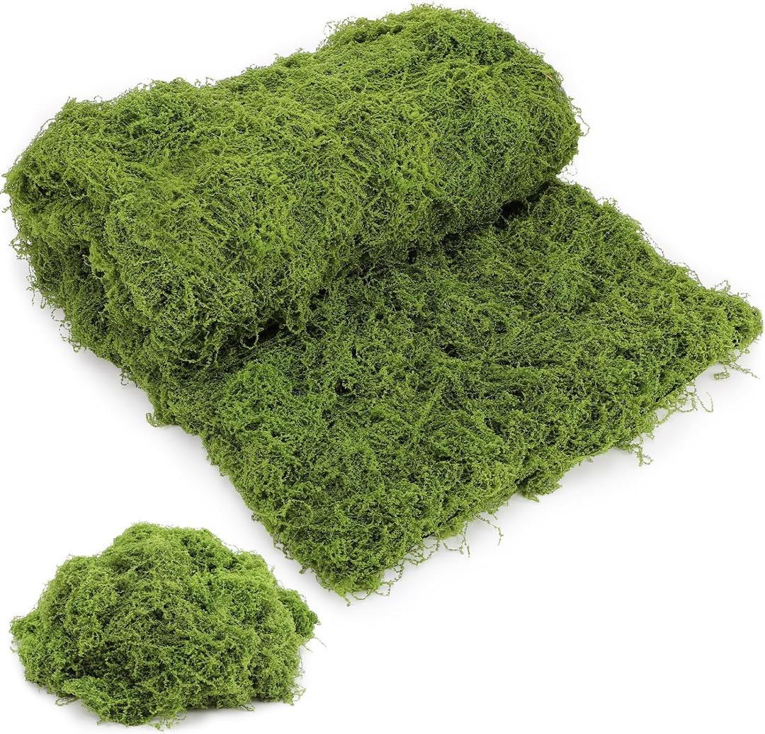 Fake Moss for Crafts 39" x 39" Faux Moss Mat with Base Fabric for Plants and 3.5 oz/ 100g Decorative Artificial Moss Green Faux Grass for Planters Crafts DIY Fairy Garden(Light Green)