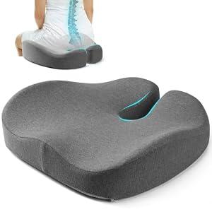 Dense Memory Foam Seat Cushion for All-Day Comfort – Ergonomic Car & Office Chair Cushion with Coccyx Cutout, Relief for Sciatica, Hemorrhoid & Tailbone Pain
