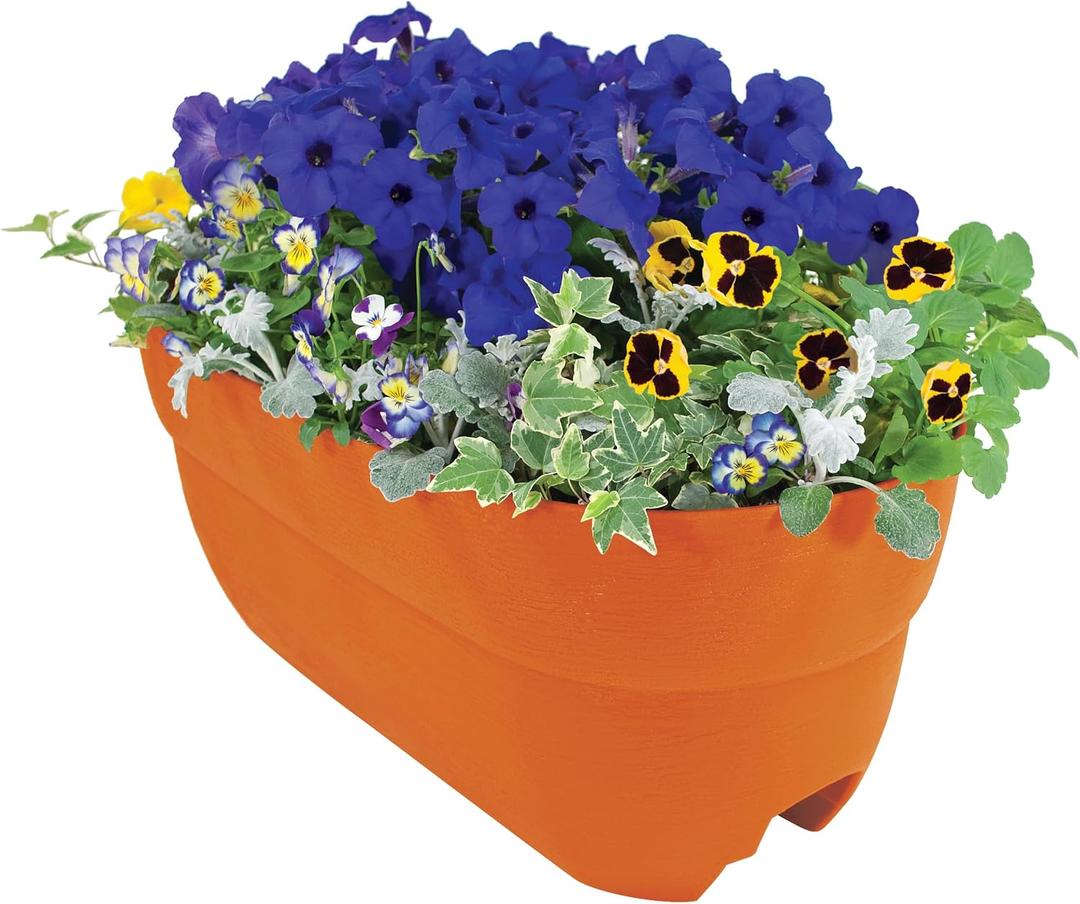 EMSCO Group Bloomers Railing Planter with Drainage Holes – 24" Weatherproof Resin Planter – Terracotta, 24.3 × 10.5 × 9.5 inches