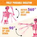 JOYIN 5 FT Halloween Skeleton Life Size, Stayable Posable Pink Skeleton Decor, Full Body Movable Joints Giant Skeletons for Halloween Decoration, Spooky Scary Graveyard Party, Haunted House Prop