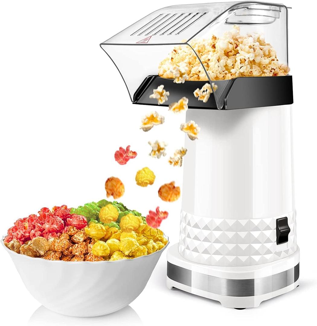 Popcorn Maker Machine - 99% High Popping Rated Air Popper Popcorn Maker, 2 Minutes Fast Making Electric Popcorn Machine with On/Off Switch, Oil-Free ETL Certified Popcorn Popper for Home, Party, Movie (White)