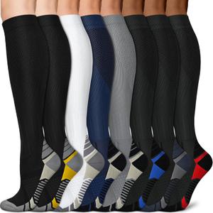 Sooverki Copper Compression Socks for Men & Women 8 Pack 15-20mmHg - Knee High Stockings Best Support for Running Athletic, Size L/XL