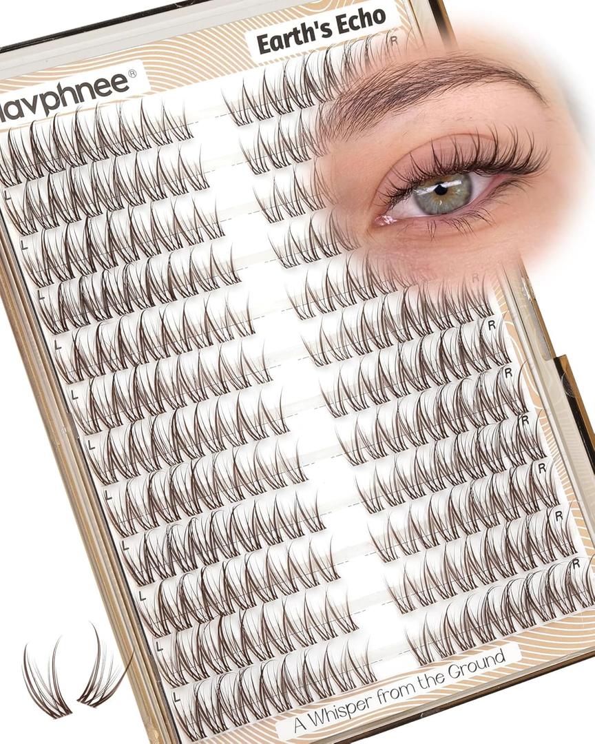Cat Eye Brown Lash Clusters 8-12MM Natural Eyelash Clusters Pre-Mapped Fairy Cluster Eyelash Extensions Beginner-Friendly Wispy Cluster Lashes CC-Curly Clear Band Individual Lashes Short Extensions