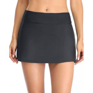 Yonique Women's Swim Skirt Mid Waist Swim Bottoms Elastic Waist Swimsuit Bottoms (Black, XL)