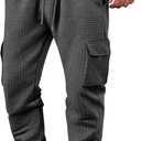 Mens Sweatpants Waffle Knit Pants Elastic Waist Drawstring Jogger Sweatpants with Pockets (Gray, M)