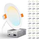 CHARKEE 24 Pack 6 Inch 5CCT Ultra-Thin LED Recessed Ceiling Light with Junction Box, 2700K-5000K, 1050LM High Brightness, Dimmable Canless Wafer Downlight,12W Eqv 110W, ETL & Energy Star & FCC