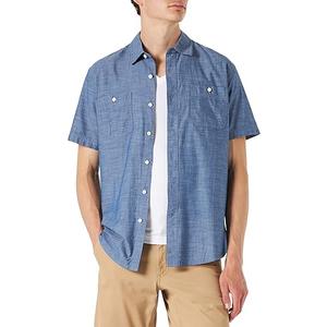 Amazon Essentials Men's Regular-Fit, Short-Sleeve Button-Down Chambray Shirt Large, Rinsed 