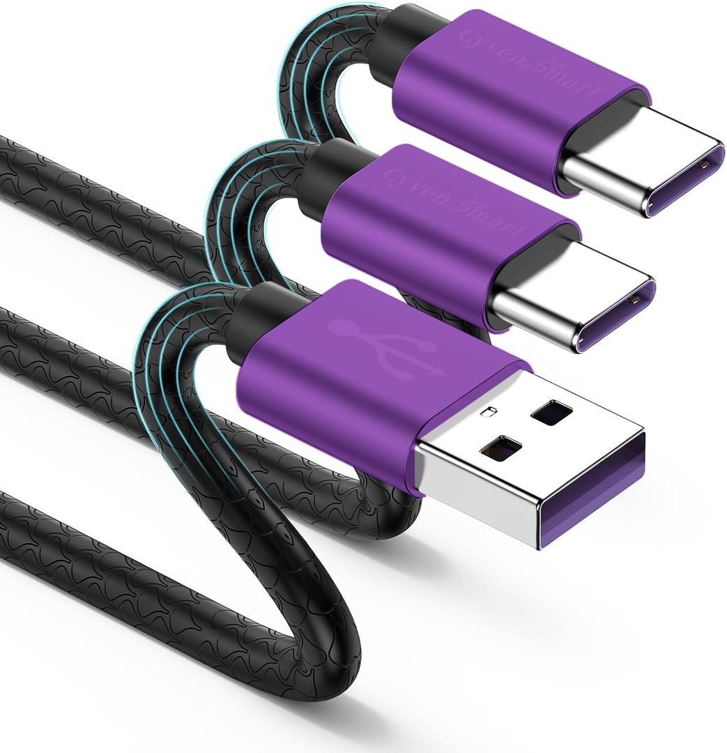 CyvenSmart USB Type C Cable 6ft, [2 Pack] USB A 2.0 to USB-C Fast Charger Durable TPE Cord Compatible with Samsung Galaxy A10/A20/A51/S10/S9/S8 Plus/Note 9/8,LG V50 V40 G8 G7 Thinq-Purple