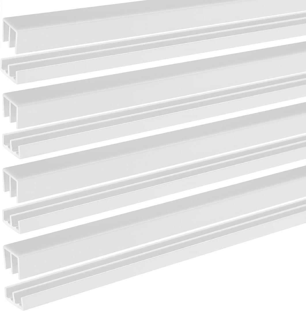 Landical 4 Sets 4 ft Long Plastic Sliding Cabinet Door Track Hardware Set for 1/4" Thick Panels Glass Window Cabinet Door Track for Sliding Closet Doors, Easy Quick Installation (White)
