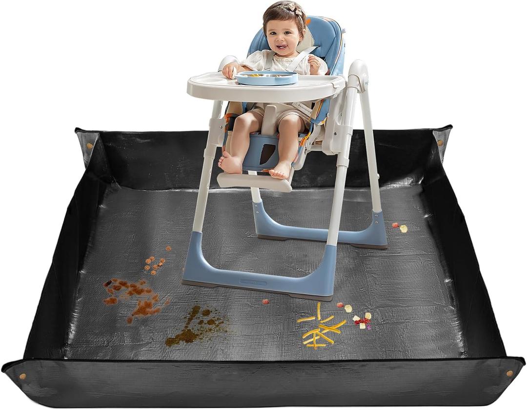 Splat Mat for Under High Chair, 59x59 Inches Large Size Mess Mat Floor Protector, Corner Snap Design, No Splash and Easy to Clean Versatile Feeding & Play Mat for Kids