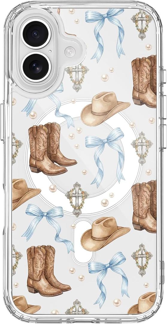 for iPhone 17 Pro Max Case | Western Cowboy Magnetic Phone Case | Compatible with MagSafe | Clear Transparent Soft Slim Fit Shockproof Protective Cover for Women