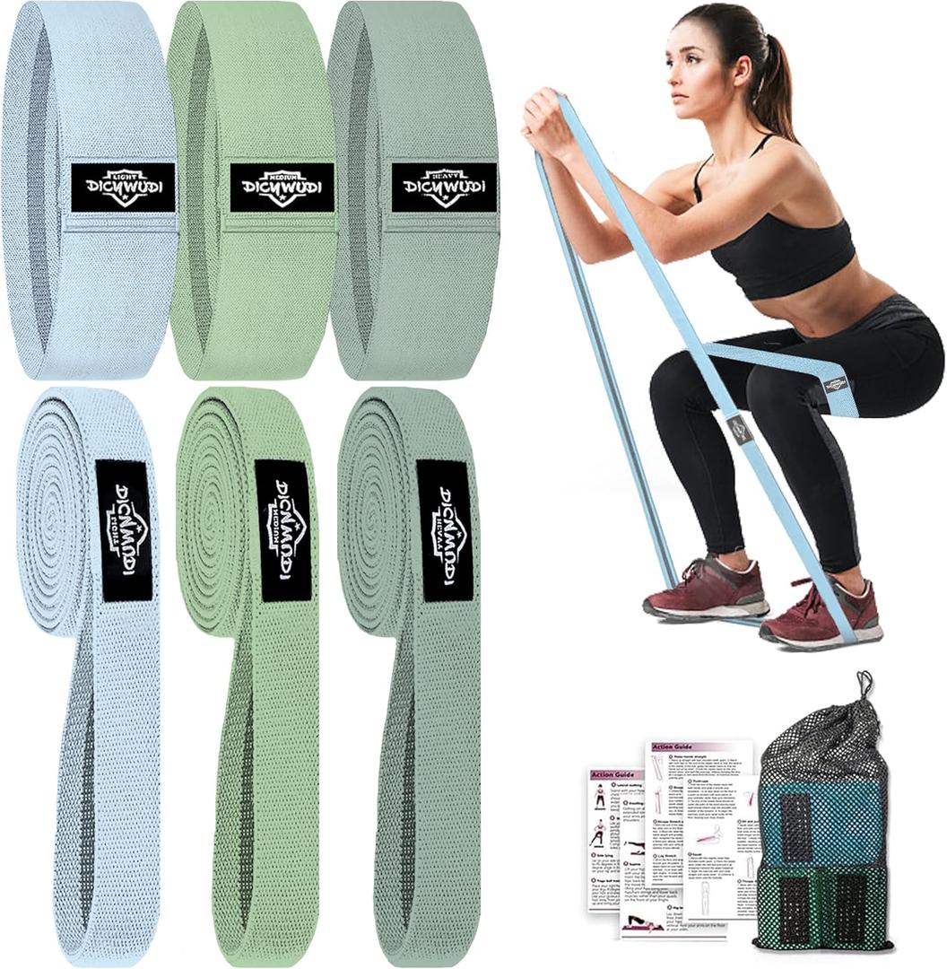 Fabric Resistance Bands for Working Out, 6Pack Non-Slip Exercise Bands for Women and Men, Fabric Booty Bands for Home, Fitness, Pilates, Stretching (6pcs Blue/Light Green/Dark Green)