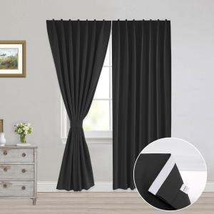 Muamar No Drill Blackout Curtain, Easy Install Window Curtain Panels, Portable Bedroom Curtains 2 Panel Sets, Light Blocking Shades for Window (Black, 42" W x 84" L)