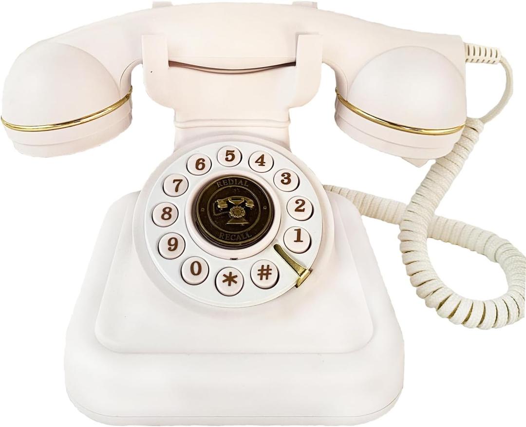 Retro Landline Telephone, Sentno 1960's Vintage Corded Dial Phone Classic Old Fashion Telephones Wired Desk Telephone for Office and Home (White)
