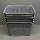 Sterilite 6-Pack Tall Weave Basket, Wicker-Style Plastic Open Storage Bin, Cement Gray - Multi-Purpose Decorative Organizer for Laundry Area, Shelves, Closets, Pantries, Living Rooms or Offices