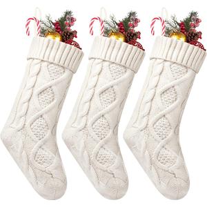 Fesciory 3 Pack Christmas Stockings 18 Inches Large Size Cable Knitted Stocking Gifts & Decorations for Family Holiday Xmas Party, Ivory White 18in