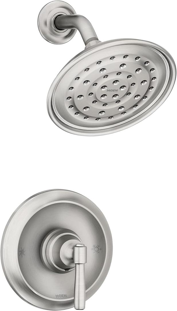 Moen Halle Spot Resist Brushed Nickel Shower Faucet Trim Set featuring Wide Showerhead and Shower Lever Handle with Posi-Temp Valve Included, 82971SRN