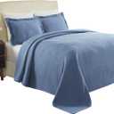 BNM Oversized Wave Design Matelasse Cotton Bedspread, Jacquard Weave, Soft and Breathable, All-Season, Cozy, Lightweight, Perfect for Master or Guest Bedroom, Matching Pillow Shams, King, Denim Blue